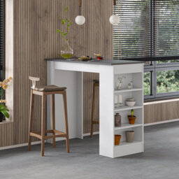 Decortie Swallow Modern Kitchen Bar Dining Table Anthracite Grey White With 4-Tier Storage Shelves H 102Cm