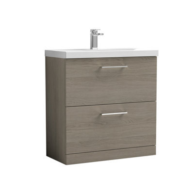 Balterley Contemporary Bathroom Floor Standing 2-Drawer Vanity Unit & Mid-Edge Ceramic Basin, Solace Oak, 800 mm - image 1