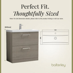 Balterley Contemporary Bathroom Floor Standing 2-Drawer Vanity Unit & Mid-Edge Ceramic Basin, Solace Oak, 800 mm - thumbnail 5