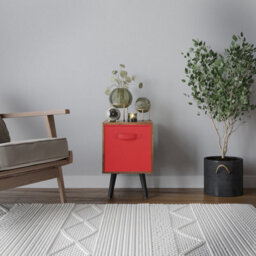 Urbn-Living Urbnliving 51Cm Height Teak Wooden Cube Storage Bookcase Black Legs Bedroom With Red Inserts - thumbnail 2
