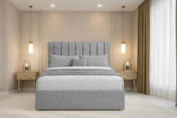 "Chester & Oakley Beds Chester & Oakley Lunar Silver Plush Divan Bed Base No Drawers With 26"" Strutted Headboard 4'6 Double" - thumbnail 1