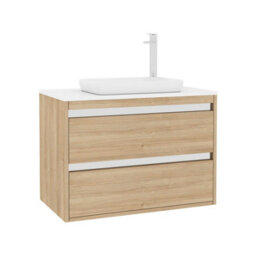 Royal Bathrooms Orion 800mm Natural Oak Wall Hung Plain White Countertop Vanity Unit 2 Drawer With Qubix Basin & Chrome Accent Trim - thumbnail 6