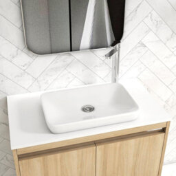 Royal Bathrooms Orion 800mm Natural Oak Wall Hung Plain White Countertop Vanity Unit 2 Drawer With Qubix Basin & Chrome Accent Trim - thumbnail 5