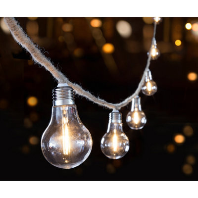 Premier Decorations Limited 10 Bulb Jute Rope Party Garden String Lights Warm White Led A60 Bulb Lights 4.5M - image 1