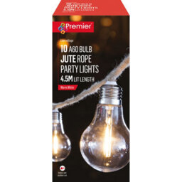 Premier Decorations Limited 10 Bulb Jute Rope Party Garden String Lights Warm White Led A60 Bulb Lights 4.5M - thumbnail 2