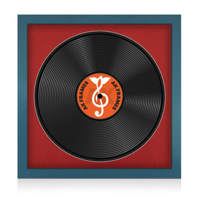 "16X16"" Navy Blue Modern Vinyl Record Frame With Crimson Mount For 12 Inch Lp Disc - Ak Frames" - image 1
