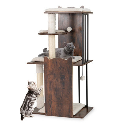 Costway 112 Cm Tall Cat Tree Vertical Wooden Cat Tower For Indoor Cats-Brown - image 1