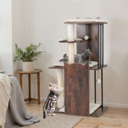 Costway 112 Cm Tall Cat Tree Vertical Wooden Cat Tower For Indoor Cats-Brown - thumbnail 4