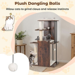 Costway 112 Cm Tall Cat Tree Vertical Wooden Cat Tower For Indoor Cats-Brown - thumbnail 7