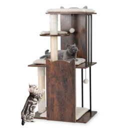Costway 112 Cm Tall Cat Tree Vertical Wooden Cat Tower For Indoor Cats-Brown