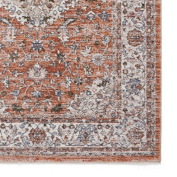 Brown Terracotta Traditional Abstract Bordered 10mm Thick Stain-Resistant Rug For Bedroom, & Living Room-80Cm X 300Cm (Runner) - thumbnail 4