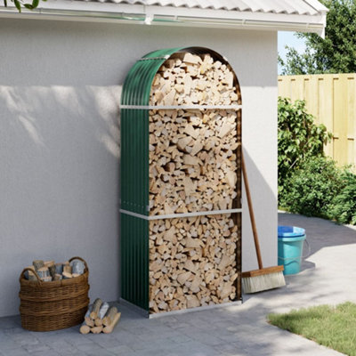 Walplus Log Holder Green 80X45X190 Cm Galvanised Steel