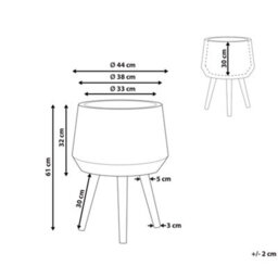 Beliani Boho Tall Round Plant Stand Light Grey Magnesium With Beechwood Base, W44 X D44 X H61Cm - thumbnail 3