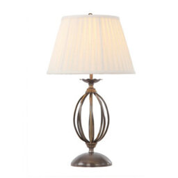 Elegant Aged Brass Table Lamp With Shade - Curved Twisted Base & Led E27 Bulb