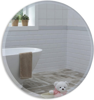 Mood Premium Round Bathroom Mirror Wall Mounted, Frameless, Bevelled Edges (40Cm X 40Cm) - image 1