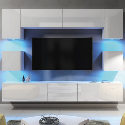 Creative Furniture Panorama Wall Tv Unit - White With Gloss Doors And Led Lights - image 1
