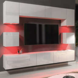 Creative Furniture Panorama Wall Tv Unit - White With Gloss Doors And Led Lights - thumbnail 5