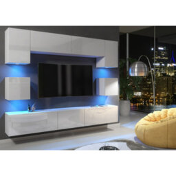 Creative Furniture Panorama Wall Tv Unit - White With Gloss Doors And Led Lights - thumbnail 4