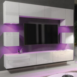 Creative Furniture Panorama Wall Tv Unit - White With Gloss Doors And Led Lights - thumbnail 7