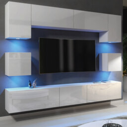 Creative Furniture Panorama Wall Tv Unit - White With Gloss Doors And Led Lights - thumbnail 3