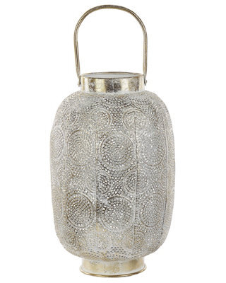 Beliani 40Cm Distressed Gold Iron Lantern With Glass Candle Holder - Oval, Medium - image 1