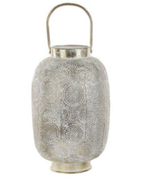 Beliani 40Cm Distressed Gold Iron Lantern With Glass Candle Holder - Oval, Medium - thumbnail 1
