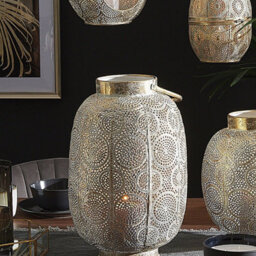 Beliani 40Cm Distressed Gold Iron Lantern With Glass Candle Holder - Oval, Medium - thumbnail 2