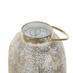 Beliani 40Cm Distressed Gold Iron Lantern With Glass Candle Holder - Oval, Medium - thumbnail 4