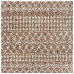The Rugs Soft Moroccan Diamond Shaggy Rugs And Runners High Pile Beige And Ivory Living Room Kitchen Hallway 1020 - thumbnail 1