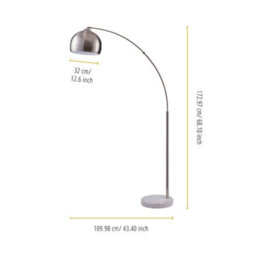 Teamson Home Arc Curved Standing Floor Lamp With Bell Shade & Marble Base - Brushed Nickel/white Marble - 110 X 32 X 173 (Cm) - thumbnail 4