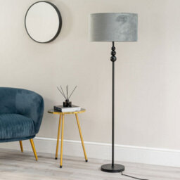 Valuelights Marissa Matt Black Stacked Ball Floor Lamp With Grey Velvet Shade - thumbnail 3