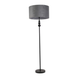 Valuelights Marissa Matt Black Stacked Ball Floor Lamp With Grey Velvet Shade - thumbnail 2
