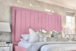 UKBEDFURNITURE Geneva Pink Plush Valvet Upholstered Bed Frame Only- Blackboard - 60 Inch Headboard - thumbnail 2