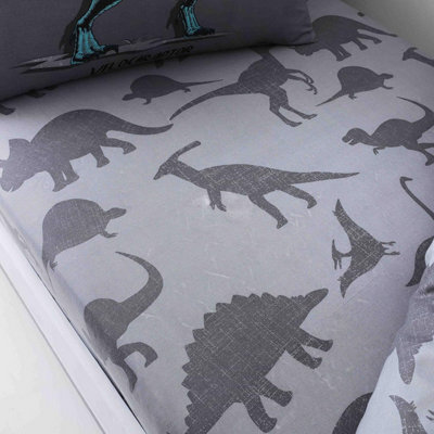 Gc Gaveno Cavailia Kids Fitted Sheet Dino Friend Single Charcoal Pollycotton Animal Sheet With Pillowcase For Childern Bedding - image 1