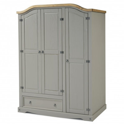 Mercers Furniture Corona Grey Wax 3 Door 1 Drawer Arch Top Wardrobe Solid Pine With Mexican Styling - image 1