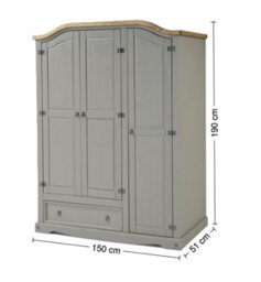 Mercers Furniture Corona Grey Wax 3 Door 1 Drawer Arch Top Wardrobe Solid Pine With Mexican Styling - thumbnail 4