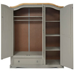 Mercers Furniture Corona Grey Wax 3 Door 1 Drawer Arch Top Wardrobe Solid Pine With Mexican Styling - thumbnail 3