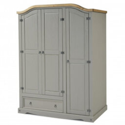 Mercers Furniture Corona Grey Wax 3 Door 1 Drawer Arch Top Wardrobe Triple Robe Solid Wood Mexican Pine Wooden