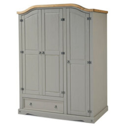 Mercers Furniture Corona Grey Wax 3 Door 1 Drawer Arch Top Wardrobe Solid Pine With Mexican Styling - thumbnail 2