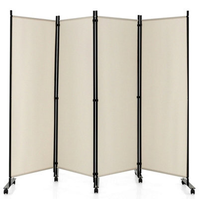 Rolling 4 Panel Room Divider Portable Freestanding Privacy Screen