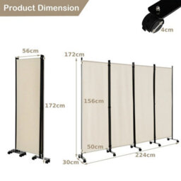 Rolling 4 Panel Room Divider Portable Freestanding Privacy Screen - thumbnail 2