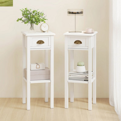 Homcom 2-Tier Side Tables Set Of 2 With Drawer Shelf For Living Room, White - image 1