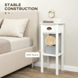 Homcom 2-Tier Side Tables Set Of 2 With Drawer Shelf For Living Room, White - thumbnail 5