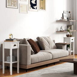 Homcom 2-Tier Side Tables Set Of 2 With Drawer Shelf For Living Room, White - thumbnail 8