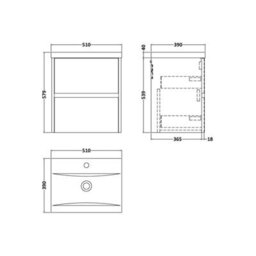 Edge Square Wall Hung 2 Drawer Vanity Unit & Ceramic Basin, 500mm - Woodgrain Autumn Oak - Balterley - thumbnail 2
