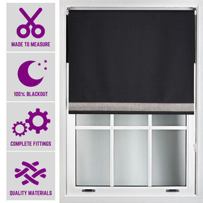 Furnished Diamante Edge Blackout Roller Blinds Made To Measure - Black (W)210Cm X (L)165Cm - image 1
