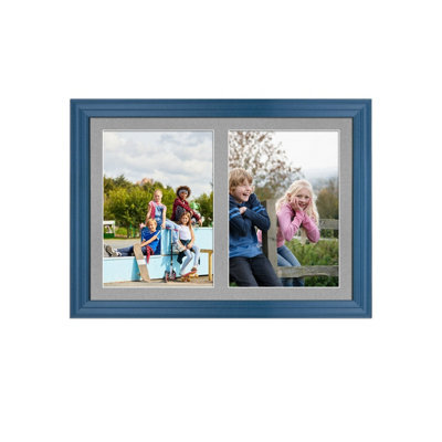 AK Frames 20X14 Navy Blue Classic Multi Photo Frame With Silver Mount - Holds 2 Apertures (2X) A4 Photos - image 1