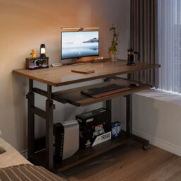 Black Qak Mobile Height Adjustable Bedside Desk With Keyboard Tray - thumbnail 4