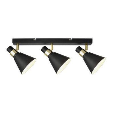 Luminosa Lighting Luminosa Industrial And Retro Wall Lamp Black Matt, Gold 3 Light  With Black Matt, White Shade, E14
