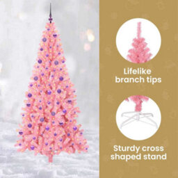 Vidaxl Christmas Tree With 300 Leds With Stand Pink 210 Cm Pvc - thumbnail 8
